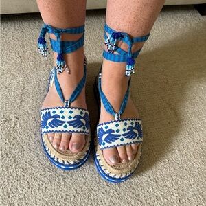 Farm Rio Blue Patterned Women's Sandals Laceup platform